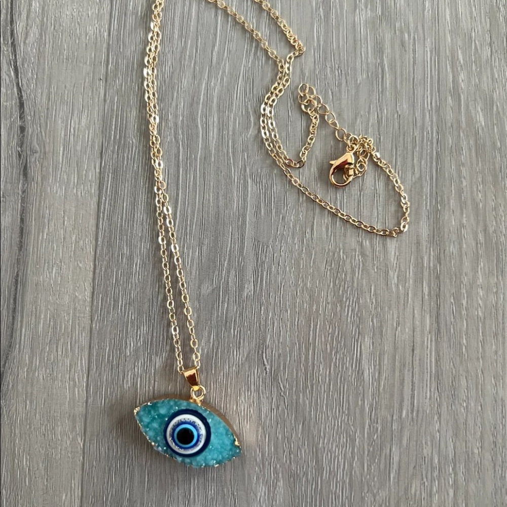 Blue resin evil eye necklace